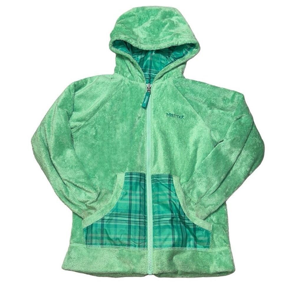 Girls Marmot reversible lite jacket fuzzy and windbreaker in Green. Sz M 7-8